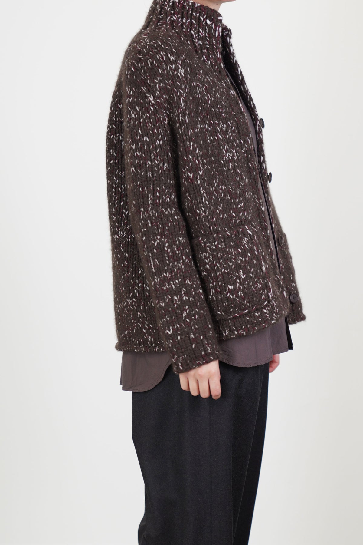 pine cardigan cashmere silk umbra/bordeaux/off-white