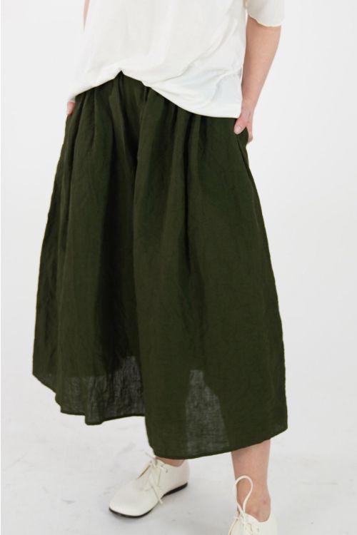 Linen Wide and Short Trousers Military Green P1616/TS689 by ApuntoB