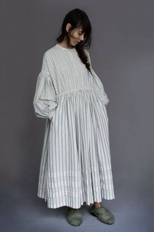 Organic Cotton Dress Aubrey Ivory Black Stripes by Ecole de Curiosites