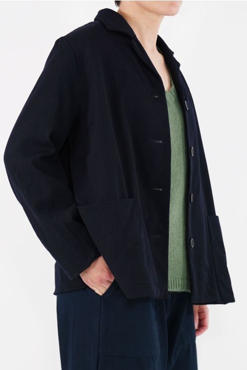 Virgin Wool and Cotton Laboratoire Jacket Drapey Navy 21FV214 by Casey Casey