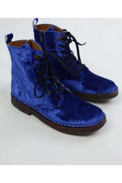 Leather Lace Boots Velvet Blue by Pepe Shoes