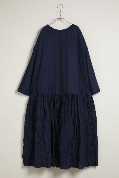 Silk and Cotton Dress Vanessa Dark Navy by Ecole de Curiosites-S
