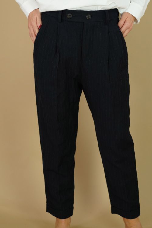 Woolen Trousers Phil Dark Navy Metallic Pinstripe by Ecole de Curiosites