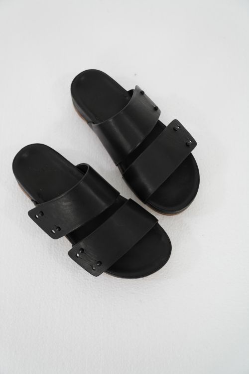 Two Strap Leather Sandals Black by FEIT-S