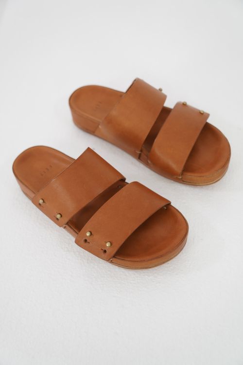 Two Strap Leather Sandals Tan by FEIT-S