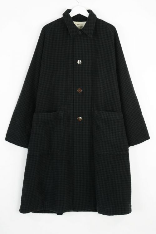Cashmere Raglan Over Coat Green Check by Kaval