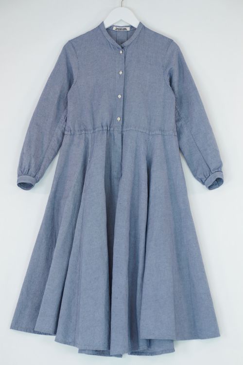 Cotton and Linen Long Shirt Dress Blue by Kaval-TU