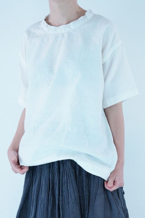 Cotton and Silk Box Tee Blouse Off-White by Kaval