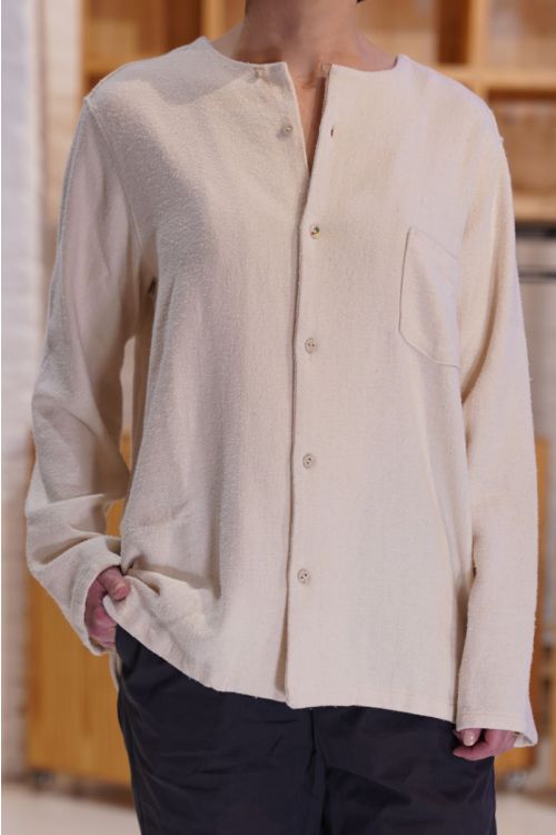 No Collar Shirt Cotton and Silk Natural by Kaval
