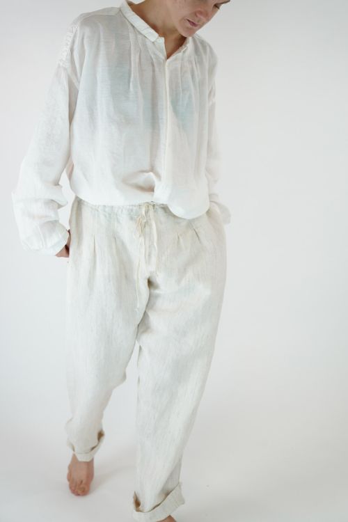 Linen and Silk Drawstring Pant Melange White by Kaval-TU
