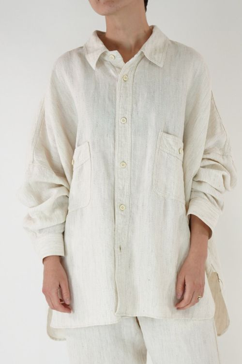 Linen and Silk Wide Shirt Melange White by Kaval