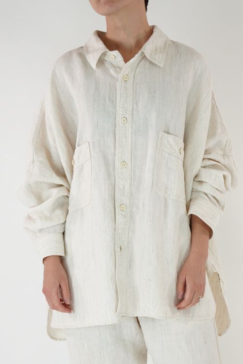 Linen and Silk Wide Shirt Melange White by Kaval-S