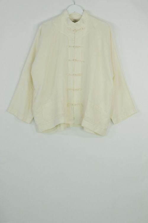 Linen and Silk Stand Collar Blouse Natural by Kaval