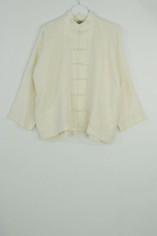 Linen and Silk Stand Collar Blouse Natural by Kaval-S