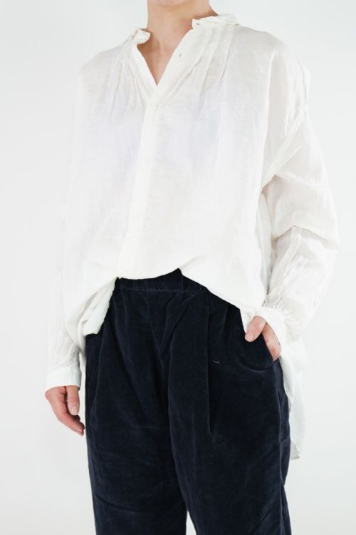 Linen and Silk Wide Gather Blouse Off-White by Kaval