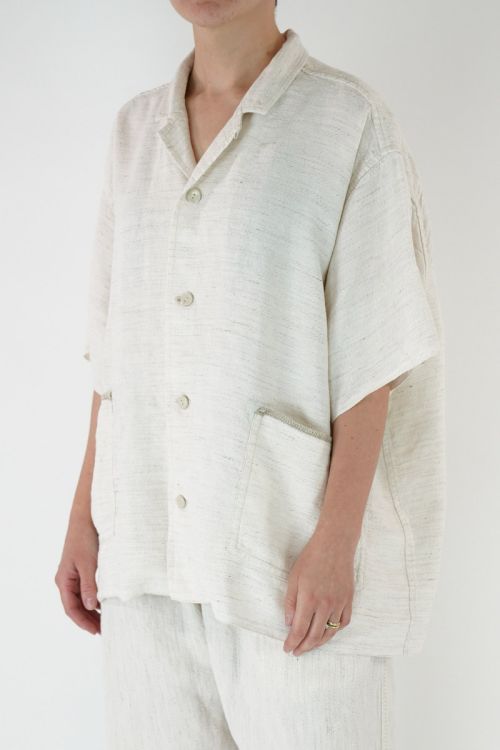 Short Sleeve Linen and Silk Shirt Melange White by Kaval