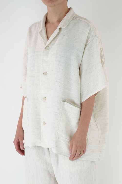 Short Sleeve Linen and Silk Shirt Melange White by Kaval-S