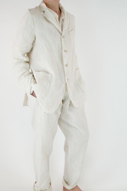 Simple Stitched Linen and Silk Jacket Melange White by Kaval
