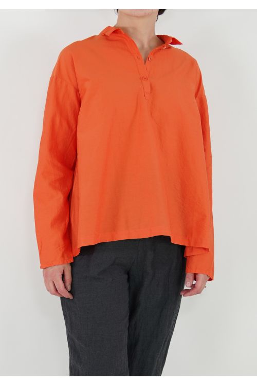 6494 Cotton and Silk Top Polo Yoyi Orange Mechanique by Manuelle Guibal-S