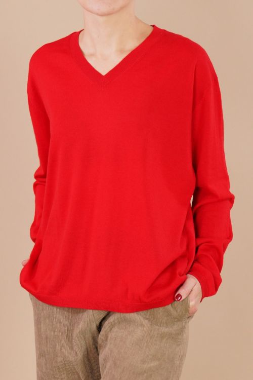 Fine Cashmere Oversized Pullover Wim Radical Red by Manuelle Guibal