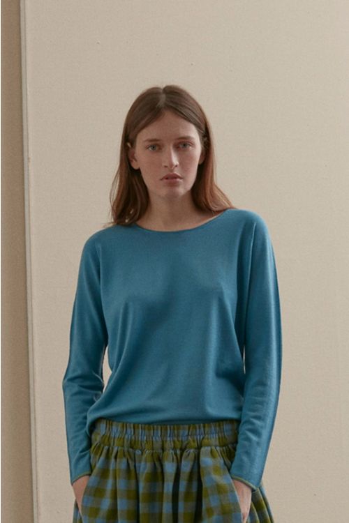 Wool Top Blue with Light Green Details by ApuntoB