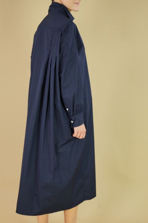 Back Side One Way Pleated Shirt Dress Navy by Toujours