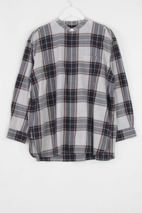 Band Collar Shirt Grey Check by Toujours