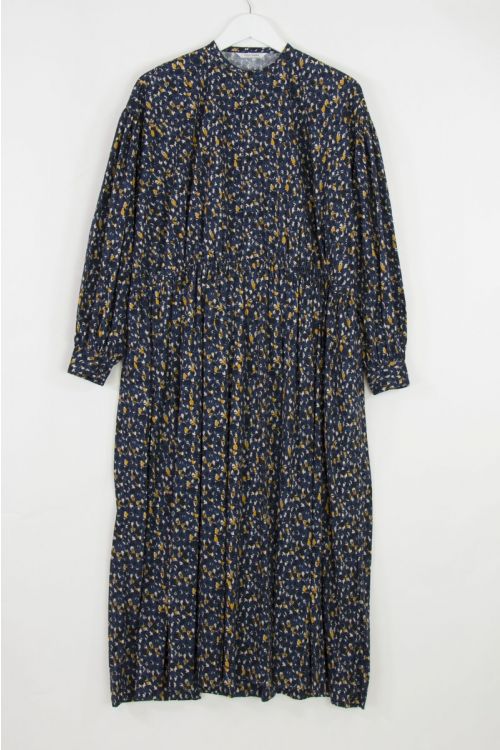 Gathered Dress Navy with Print by Toujours