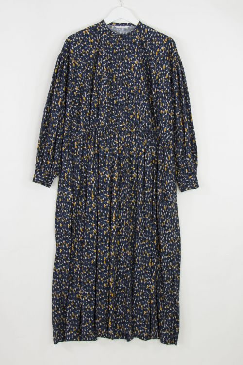 Gathered Dress Navy with Print by Toujours-S