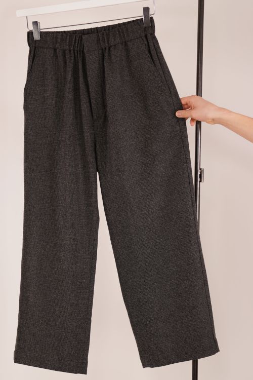 KM39OP04 Wool Easy Trousers Charcoal Check by Toujours-S