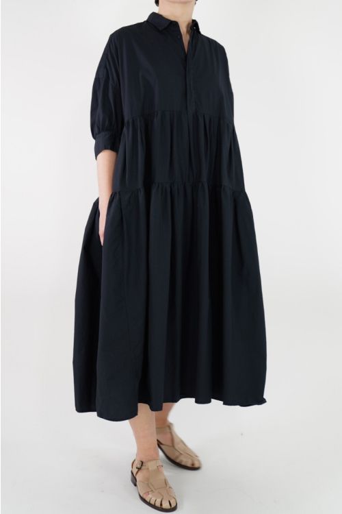 Tiered Shirt Dress Black Navy MM38CD03 by Toujours