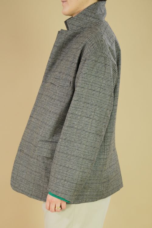 Oversized Wool Sack Jacket Glen Plaid by Toujours-S