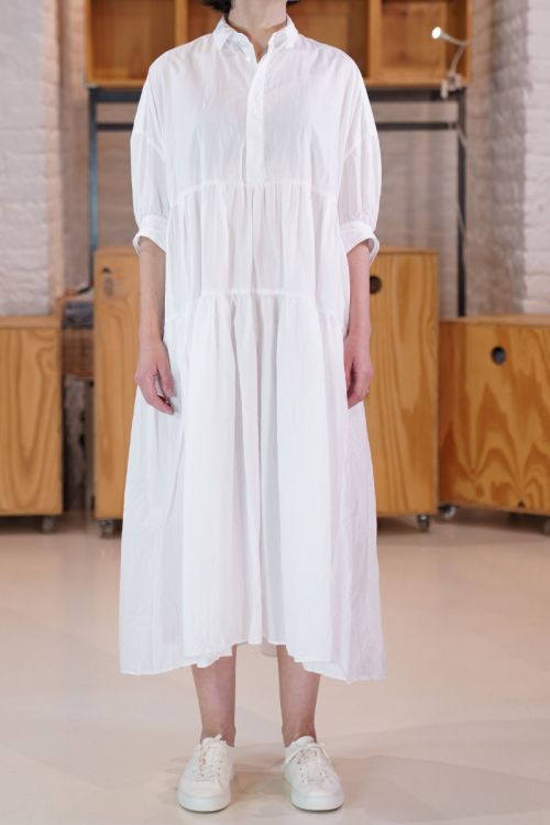 TM40HD05 Tiered Shirt Dress White by Toujours
