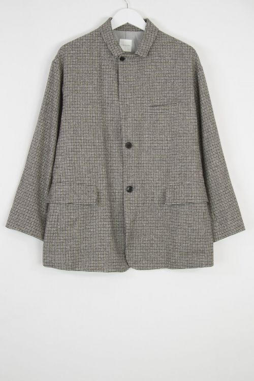 Wool and Silk Button Sack Jacket Check by Toujours-S