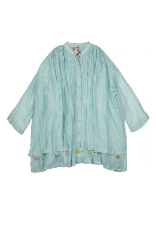 Cotton and Silk Oversized Shirt with Beaded Flowers by Pero