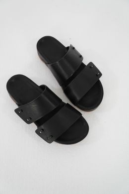 Two Strap Leather Sandals Black by FEIT