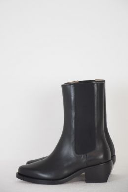 Leather Chelsea Western Mid Boots Black by LEGRES