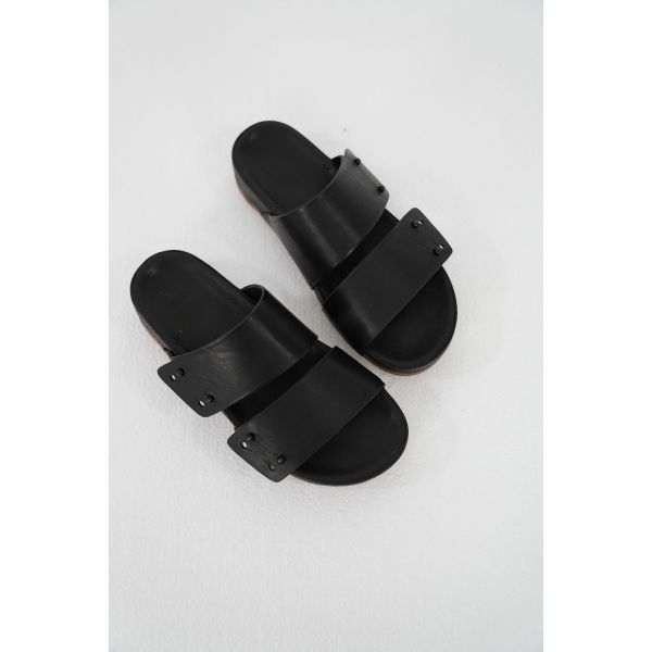 Two Strap Leather Sandals Black by FEIT