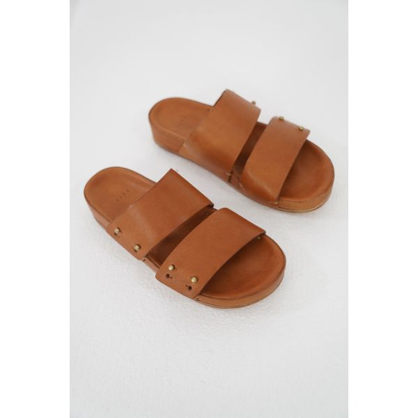 Two Strap Leather Sandals Tan by FEIT