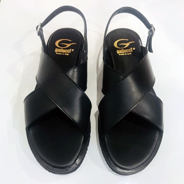 Cross Strap Leather Sandals Black by Gallucci