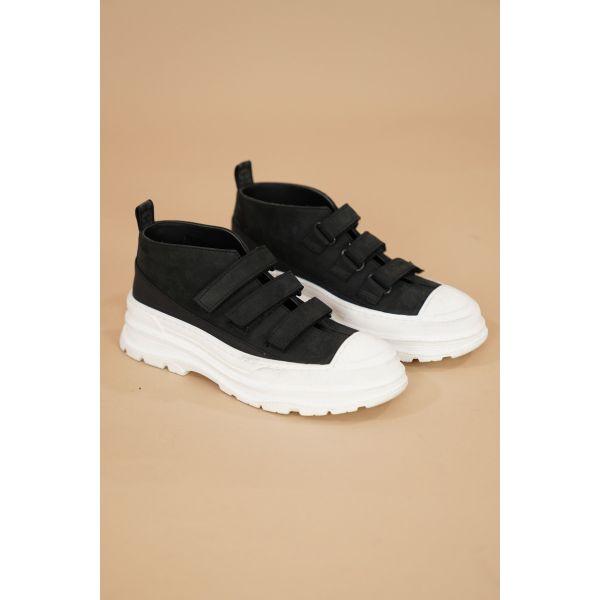 Velcro Leather Sneakers Black by Gallucci