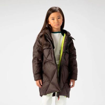Diamond Quilted Long Down Jacket Dark Brown by Ai Riders