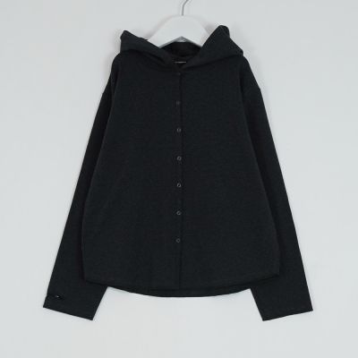 Hooded Jersey Cardigan Mike Eco Almost Black by Album di Famiglia