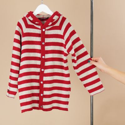 Long Striped Unisex Baby Hoodie Red by Album di Famiglia