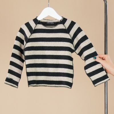 Striped Unisex Baby Sweatshirt Kinya Almost Black by Album di Famiglia-3M