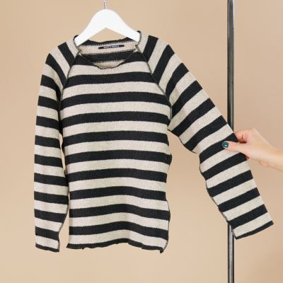 Striped Unisex Sweatshirt Kinya Almost Black by Album di Famiglia-4Y