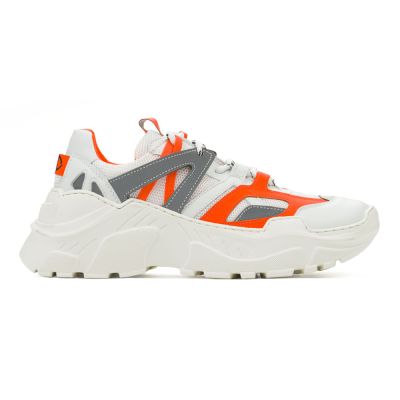 Chunky Sole White Sneakers with Orange Details by Araia Kids