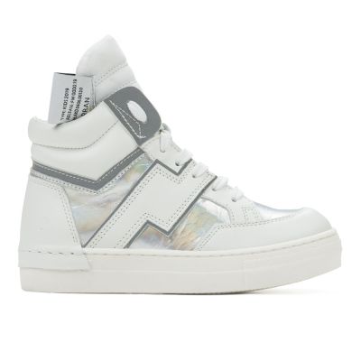 High Top Leather Sneakers White with Reflective Details by Araia Kids
