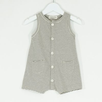 Baby Achille Jumpsuit Natural Grey Stripes by Babe & Tess-3M