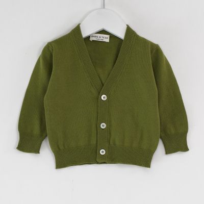 Cotton and Cashmere Baby Cardigan Avocado by Babe & Tess